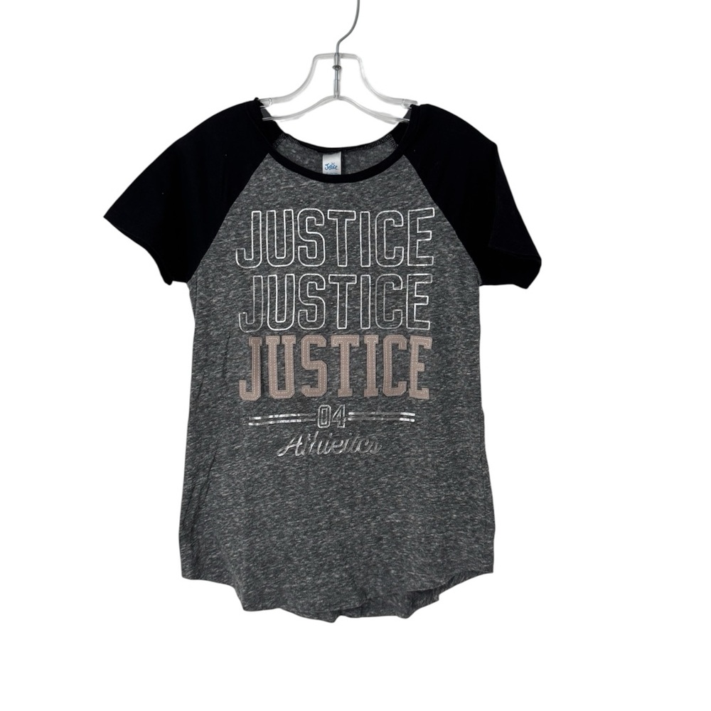 Justice Gray and Black Graphic Tee Girls Size 8